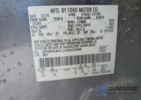 2010 Ford Edge Limited из США, поврежденный, VIN 2FMDK4KC2ABB23546